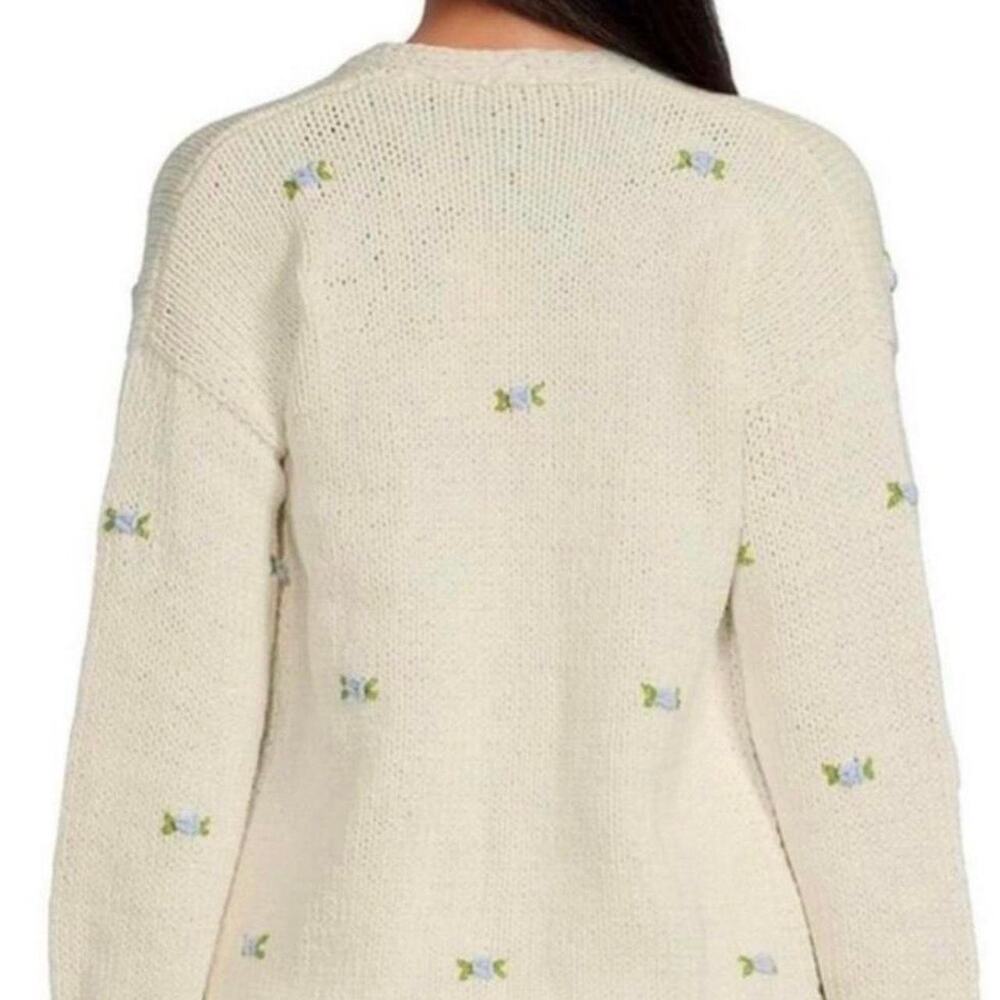 FANM MON- NEW Cream Cardigan with Blue Floral Embroidery, XL
